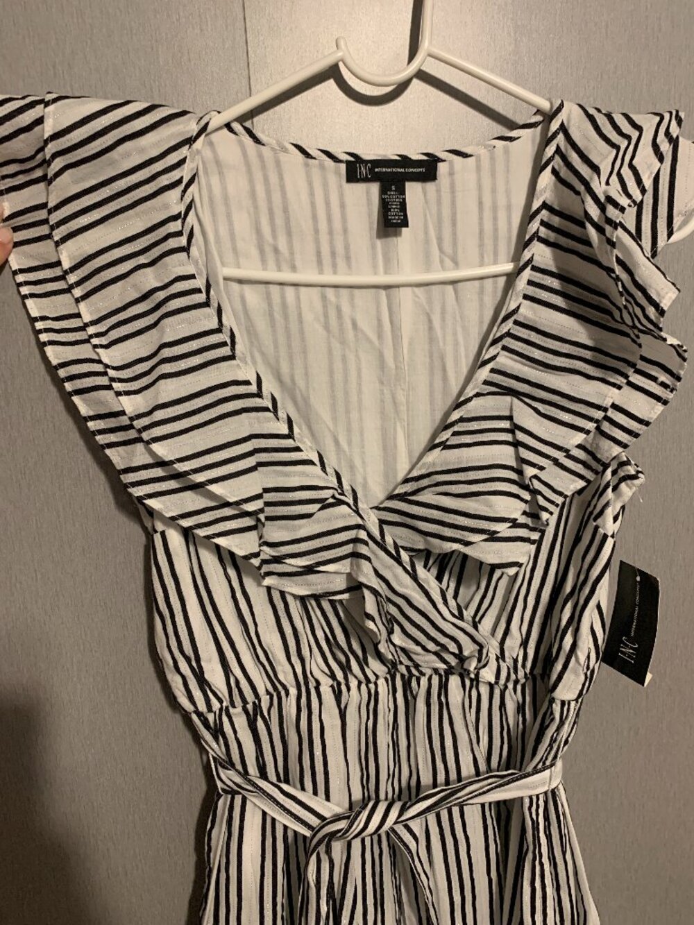 INC Cotton Wrap Dress "Wanderlust" Black & White Stripe w/ Belt NWT